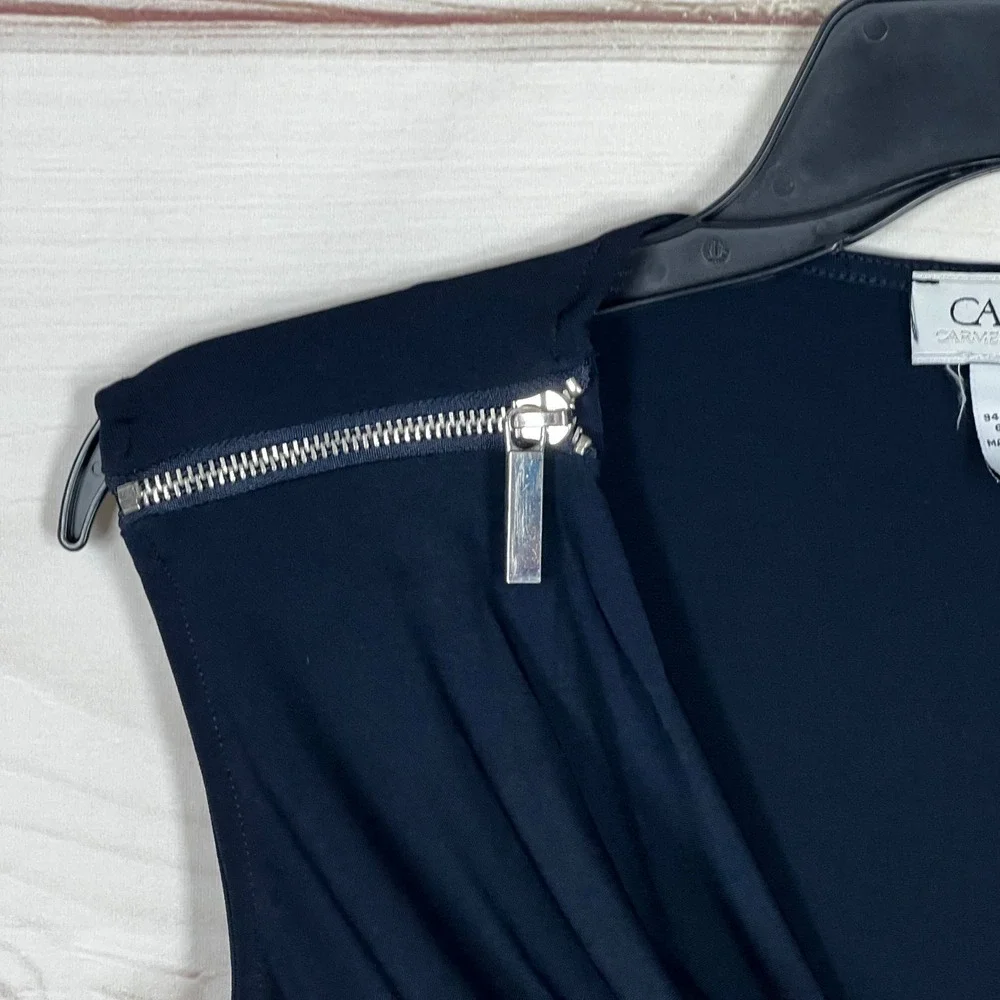 Carmen Marc Valvo Cowl Neck Blouse Women XS Blue Zipper Shoulder Sleeveless Top - Picture 6 of 8